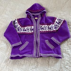 Alpaca Connection handmade in Peru child sweater purple iconic zip-up hoodie